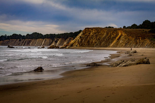 istock Woman In Distance Standing Below Cliffs Next To Ocean 1318888787