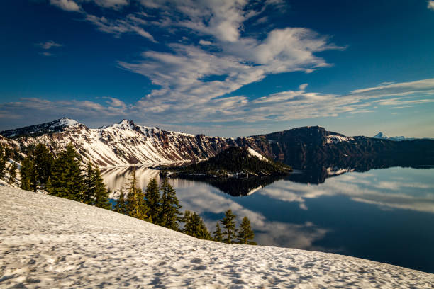 istock Snowy Mountains With Clouds Reflecting On Lake 1318889160