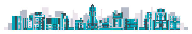 Cityscape of glass buildings, residential buildings, skyscrapers, hotels. Urban environment set. Vector illustration on the background of the city Cityscape of glass buildings, residential buildings, skyscrapers, hotels. Urban environment set. Vector illustration on the background of the city. banking silhouettes stock illustrations