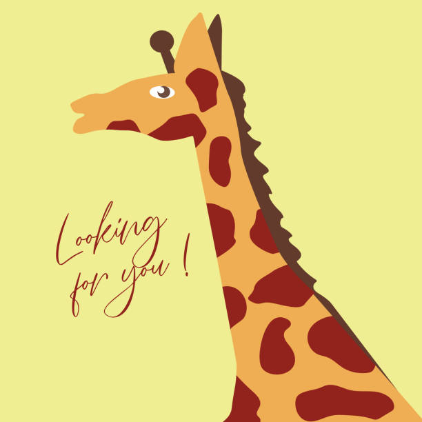 istock A poster with a cute animal. Stylized giraffe with a long neck. Inscription - Looking for you. Vector Postcard 1318890328