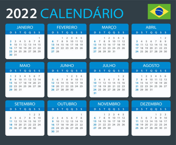 2021 Calendar - vector template graphic illustration - Brazilian version Vector template of color 2021 calendar - Brazilian version calendar 2022 stock illustrations
