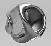 3d render of black and white monochrome abstract art with surreal spherical sculpture in organic curve round wavy smooth and soft bio forms in matte liquid aluminum metal material on gray background