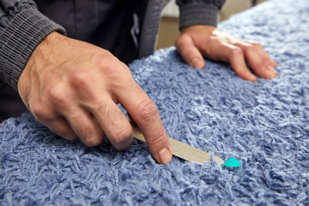 istock Man cleaning carpet in professional laundry service 1318892938