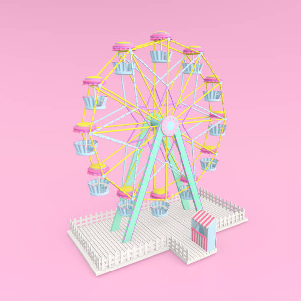 noria de atracción de ilustración de renderizado en 3d. - ferris wheel carnival amusement park wheel fotografías e imágenes de stock