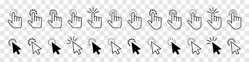 Set of cursor icons isolated on transparent background. Clicking hand. Vector elements collection