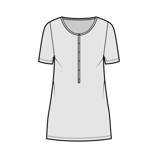 sukienka henley kołnierz techniczne moda ilustracja z krótkim rękawem, ponadgabarytowych ciała, mini długość spódnica ołówkowa. płaski - lace black lingerie textile stock illustrations