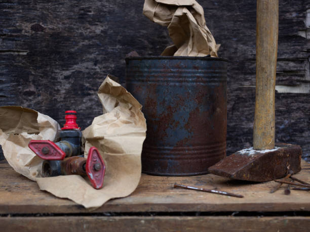 istock Old carpentry tools on a wooden background 1318898739