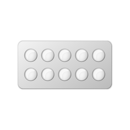Pills blister pack. Colored flat vector illustration. Isolated on white background.
