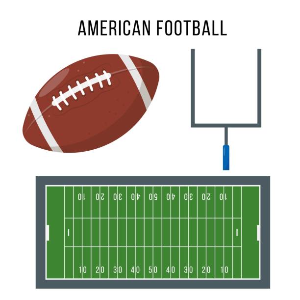 illustrazioni stock, clip art, cartoni animati e icone di tendenza di palla sportiva, cancello e campo per il football americano. - bruno arena