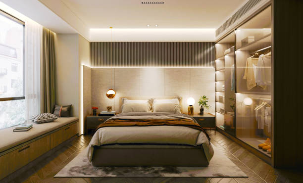 istock 3d render of luxury hotel room 1318904090