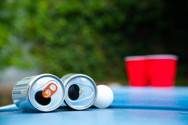Aftermath of a Beer Pong Party The morning after a beer pong party held in a residential backyard red party cup stock pictures, royalty-free photos & images