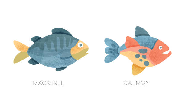 istock Sea Ocean Fishes Set, Mackerel, Salmon Fish Flat Vector Illustration 1318906882