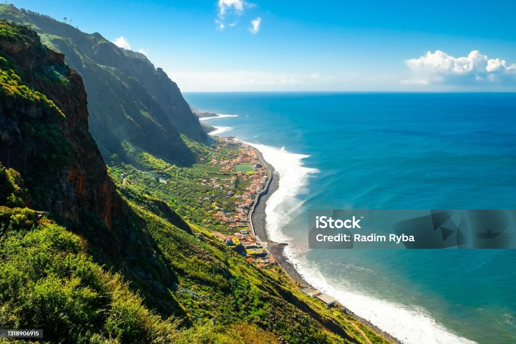 Madeira island, Portugal. Beautiful view of the lookout point by the coast. Island of Spring with beautiful nature, laurel forests and levades. Madeira Island Stock Photo