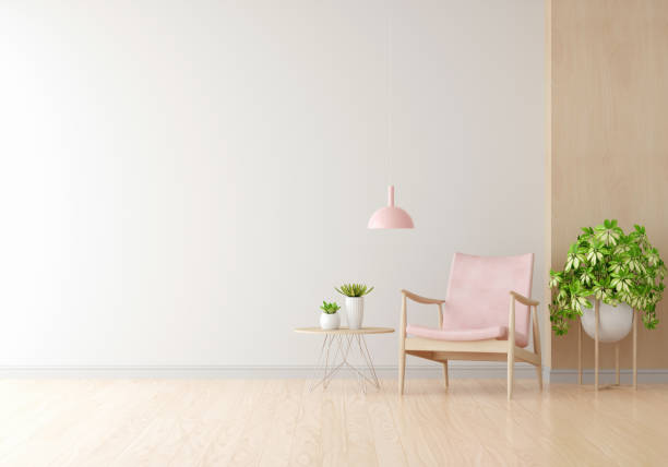 istock Pink armchair in white room with copy space, 3D rendering 1318907379