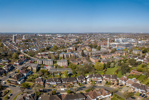 The drone aerial view of the residential district of Kingston upon Thames, Greater London