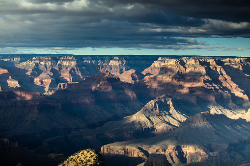 Spectacular view of the Grand Canyon from Moran Point at sunset. Taken from a time lapse series.