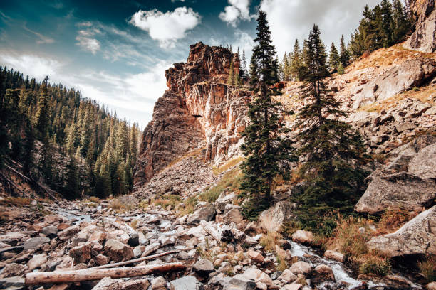 letto roccioso di un fiume in colorado - parco nazionale delle montagne rocciose foto e immagini stock