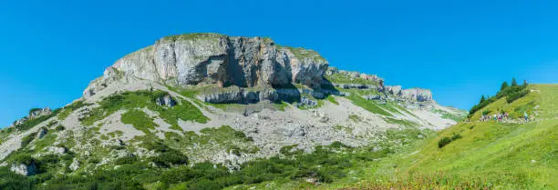 Northeast view of the mountain Hoher Ifen (2239 m) and its high plateau in the Kleinwalsertal, Vorarlberg, Austria