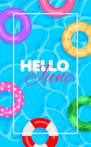 istock Swimming pool summer background with colorful lifebuoys. 1318920089