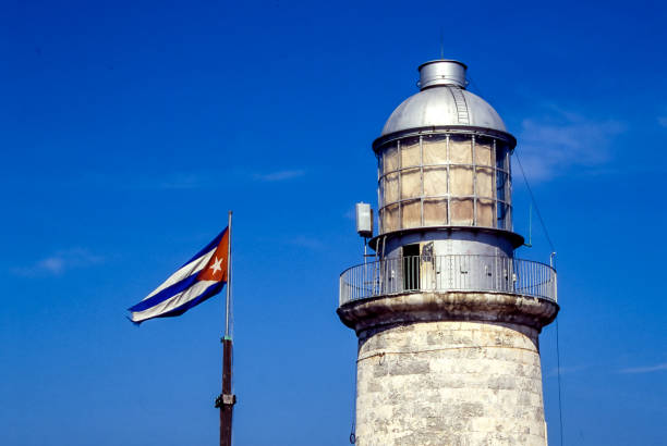 Lighthouse and Cuban flag in Havana