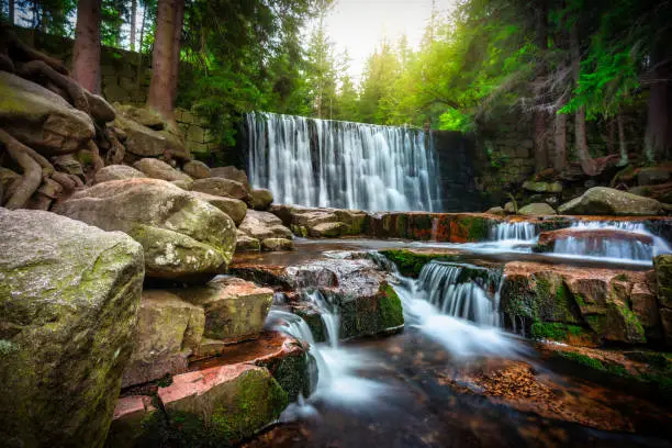 Beautiful scenery of the Wild Waterfall on the omnica river, Karpacz. Poland