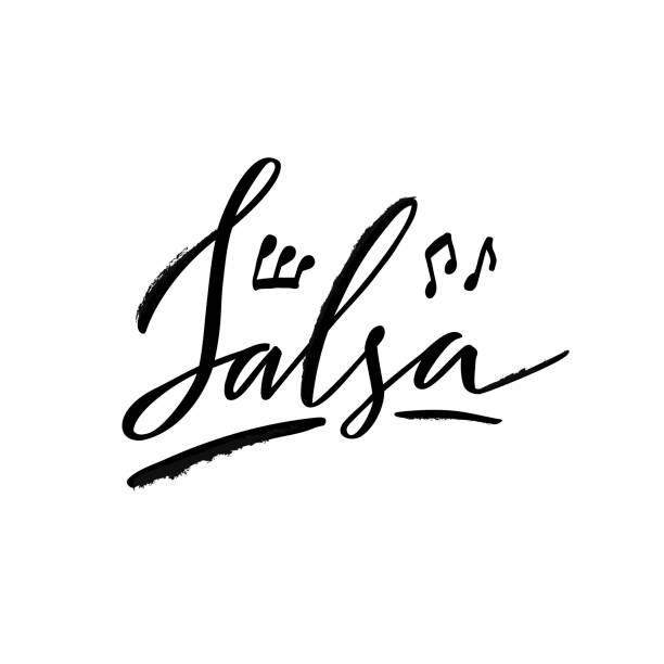 illustrations, cliparts, dessins animés et icônes de mot calligraphique noir de salsa dans un modèle grunge - teaching music learning sign