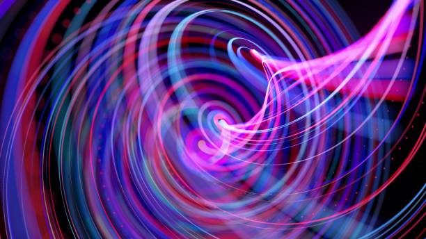 istock Abstract background with light trails, stream of red blue neon lines in space form spiral shapes. Modern trendy motion design background. Light flow bg. 3d render 1318927283