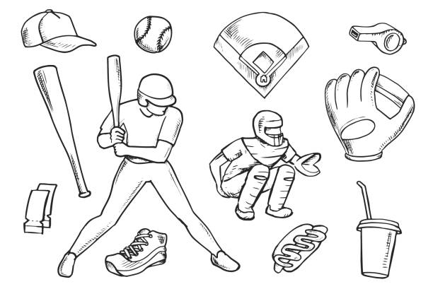 Baseball Doodle Set Baseball doodle set. Vector illustration. catchers mask stock illustrations