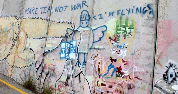 Granada, Spain - April 13, 2023: Mirador de San Miguel Alto wall with graffiti.