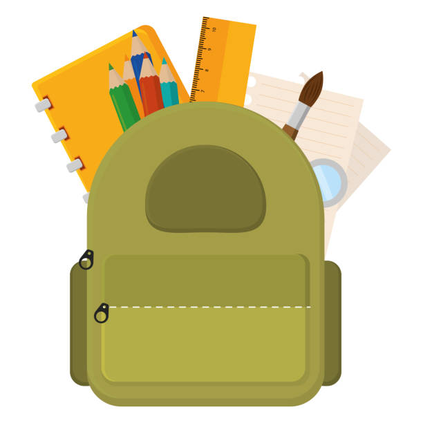 Student bag with school supplies Student bag with school supplies Vector illustration clipart of school supplies stock illustrations