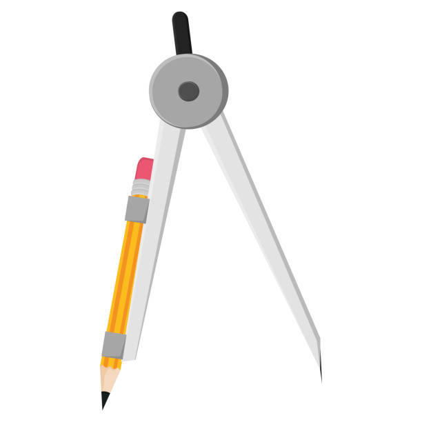 ilustraciones, imágenes clip art, dibujos animados e iconos de stock de brújula aislada con un lápiz útiles escolares - drawing compass drawing circle technology