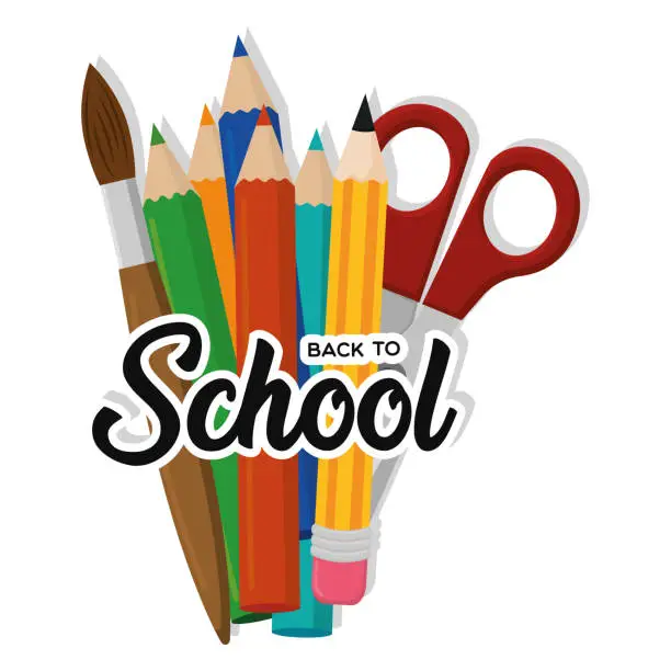 Vector illustration of Back to school poster with school supplies