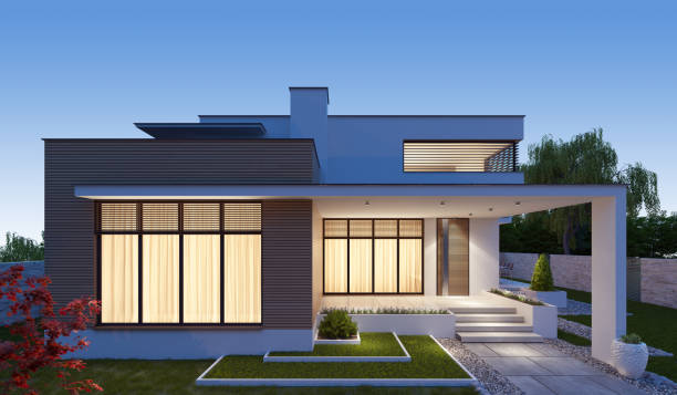 istock Modern Luxurious Villa with garden. 1318936983