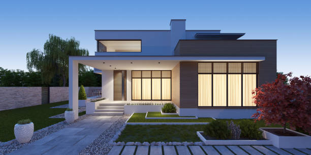 istock Modern Luxurious Villa with garden. 1318936986