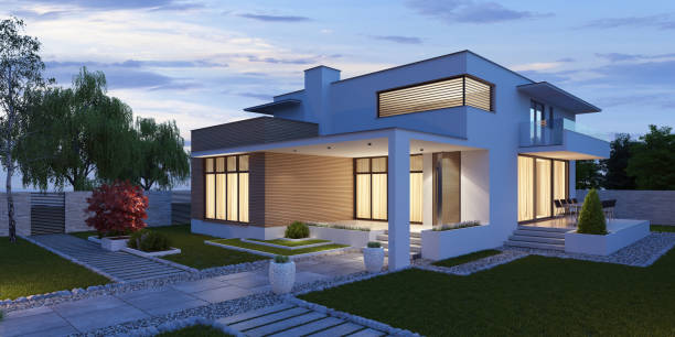 istock Modern Luxurious Villa with garden. 1318936987