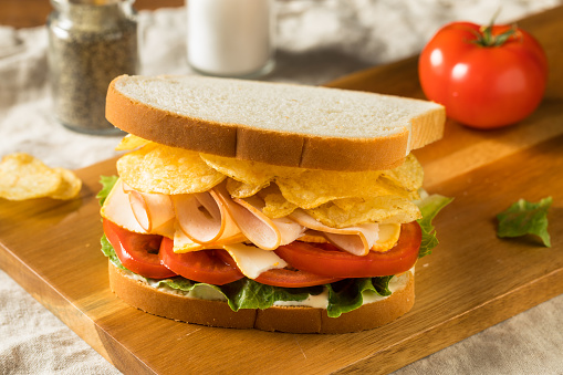 Homemade Turkey Chip Sandwich with Tomato and Lettuce