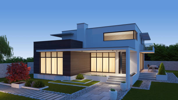istock Modern Luxurious Villa with garden. 1318937129