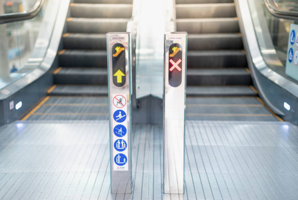 istock Escalator in modern building with the do not sign while use the escalator  no passenger that convenience for pull and push the luggage suitcase go to the counter check-in at the airport. 1318941776
