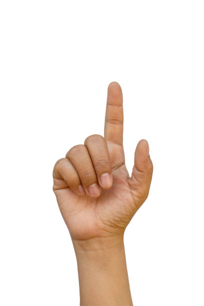 istock Hand gesture with index finger pressing or pointing to a separate object on a white background with the clipping path. 1318942628