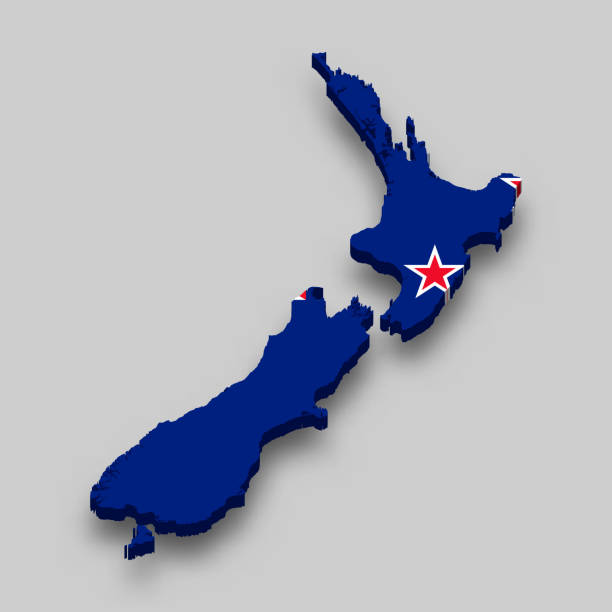 istock 3d isometric Map of New Zealand with national flag. 1318947706