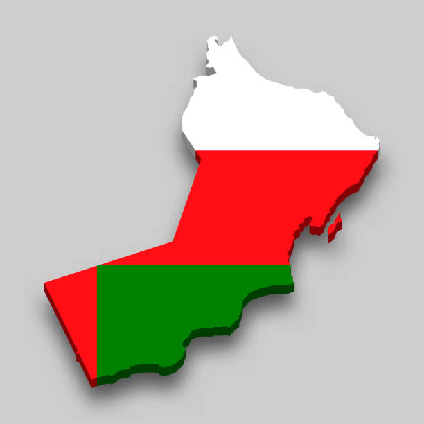 izometryczna mapa omanu 3d z flagą narodową. - oman stock illustrations