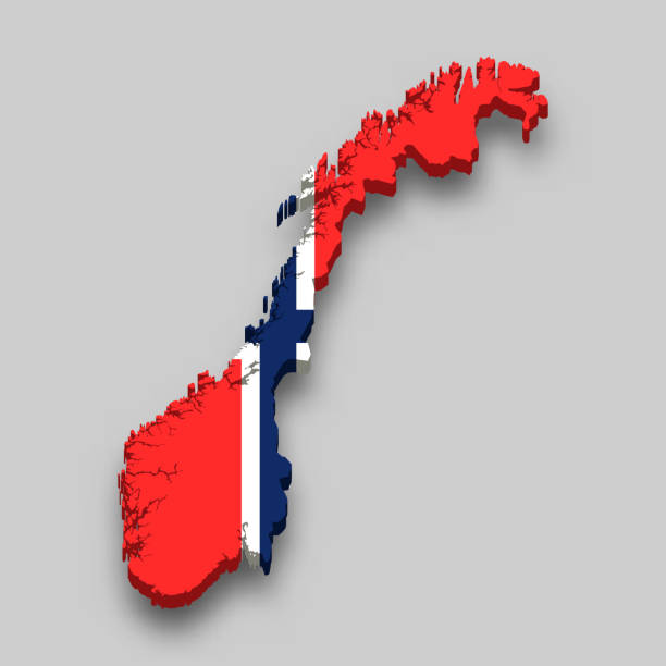 istock 3d isometric Map of Norway with national flag. 1318947715