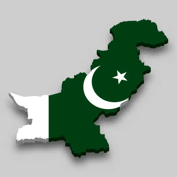 Vector illustration of 3d isometric Map of Pakistan with national flag.