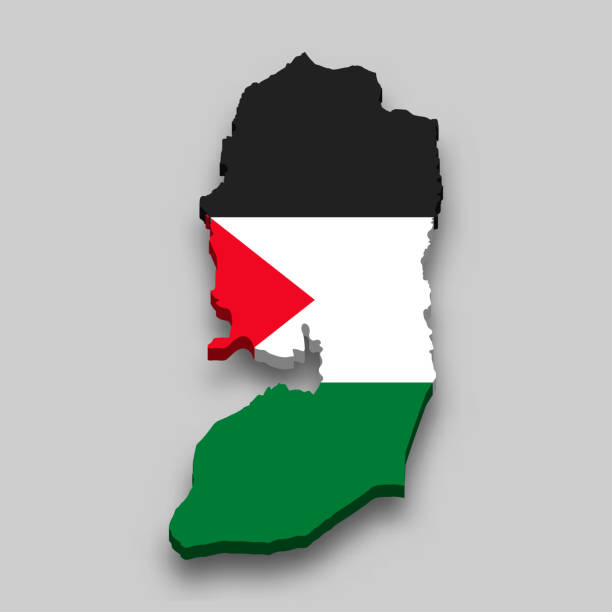 istock 3d isometric Map of Palestine with national flag. 1318947719