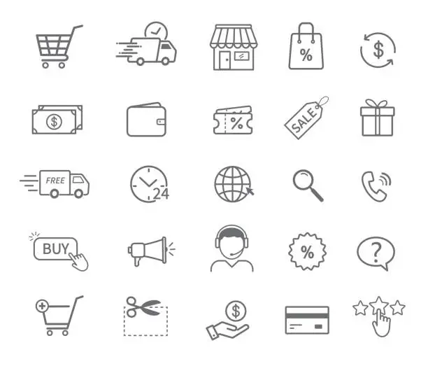 Vector illustration of Set of shopping icon on white background. Design for web apps and mobile. Flat design style. Vector illustration.