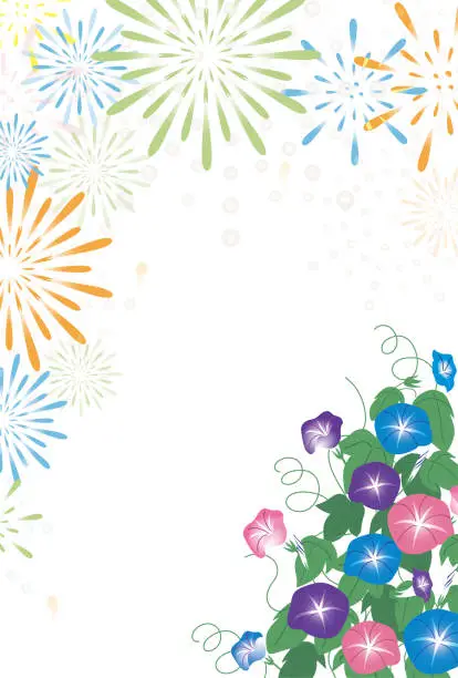 Vector illustration of This is an illustration of fireworks and morning glories.