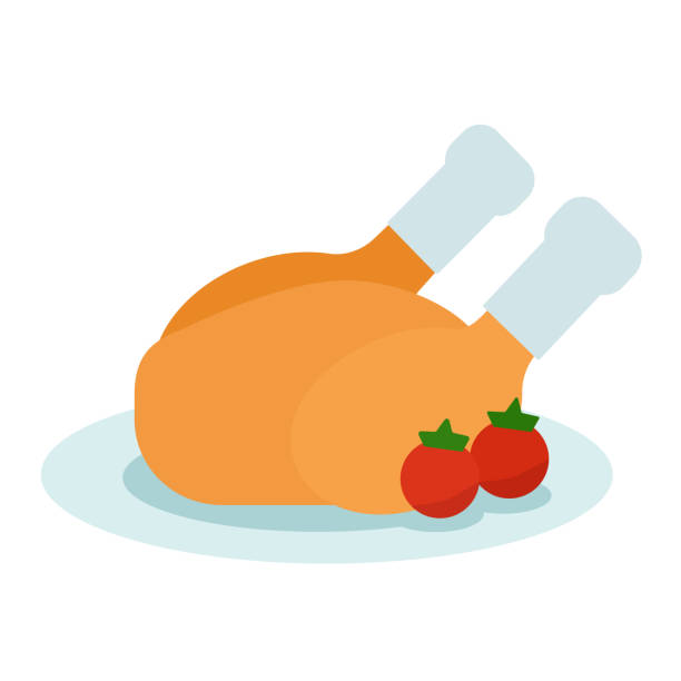 ilustraciones, imágenes clip art, dibujos animados e iconos de stock de clip art de pollo asado simple y lindo - cooked chicken white background grilled chicken