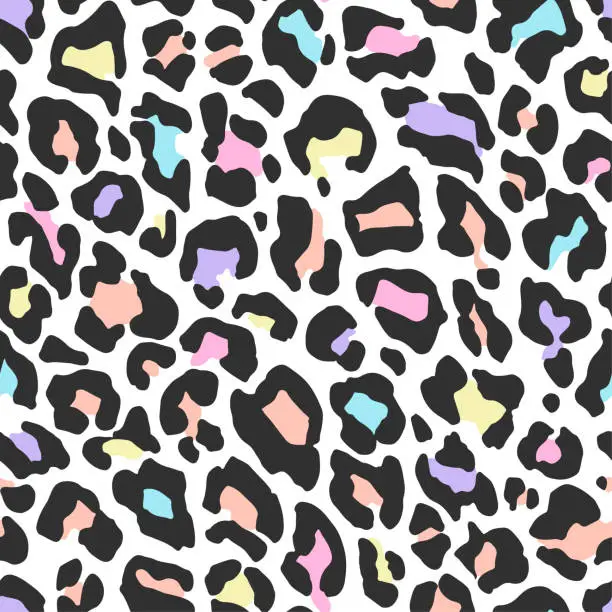 Vector illustration of Seamless vector multicolor leopard pattern. Trendy stylish wild gepard, leopard print. Animal print background for fabric, textile, design, advertising banner.
