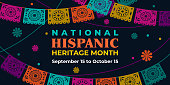 istock Hispanic heritage month. Vector web banner, poster, card for social media, networks. Greeting with national Hispanic heritage month text, Papel Picado pattern, perforated paper on black background. 1318962200