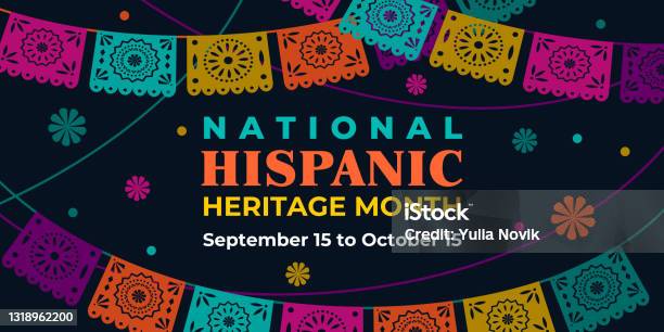 Hispanic Heritage Month Vector Web Banner Poster Card For Social Media Networks Greeting With National Hispanic Heritage Month Text Papel Picado Pattern Perforated Paper On Black Background Stock Illustration - Download Image Now